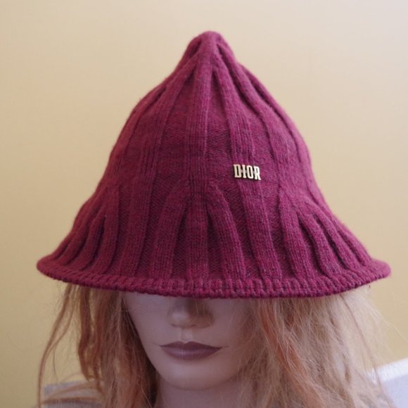 Christian Dior Knit Hat 19aw Logo burgundy Unisex Wool Nylon - Picture 1 of 6